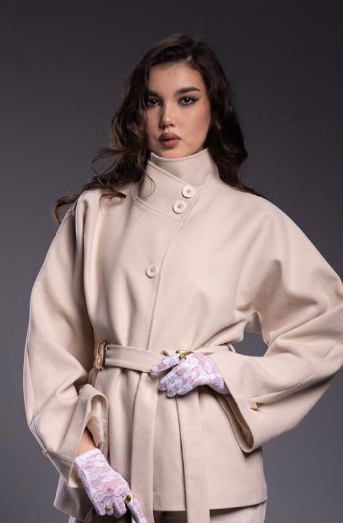 Beige Handmade Wool Coat